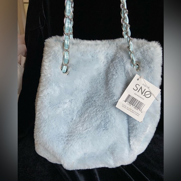 Geir-Ness Norsk Sno Purse Handbag Lt Blue Chain SOFT Faux Fur - REVERSIBLE, New - Picture 2 of 12